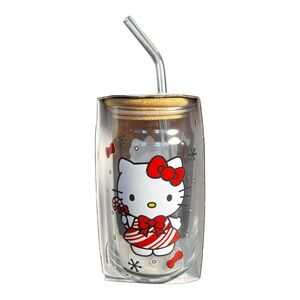 Hello Kitty Candy Cane Christmas Glass Tumbler with Lid
